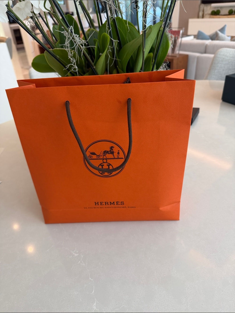 Hermes Orange Paper Shopping Bag with Brown Rope Handles 11x12x3.5